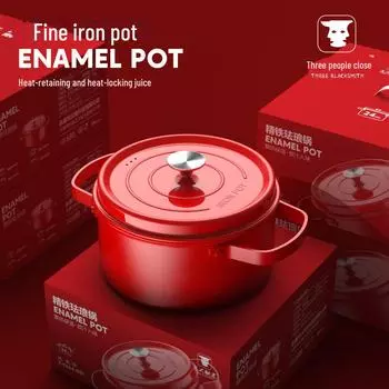 Большая емкость, двойной ухо антипригарный чугунный эмалированный кузнечный горшок gift type красный