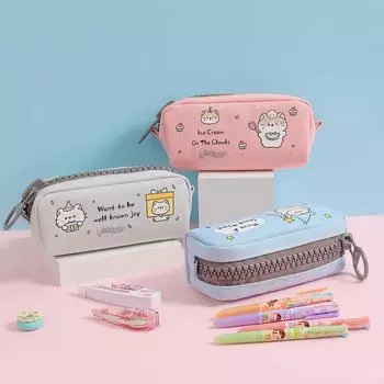 Большая емкость мультяшный холст пенал мультяшный молния пенал для девочек мальчиков синий