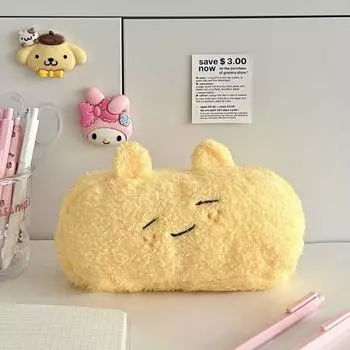 Большая емкость мультяшный пенал Ins стиль Kawaii косметичка плюшевая ручка сумка для студента белый