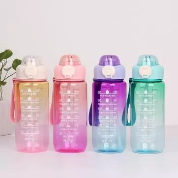 Большая емкость пластиковая градиентная цветная кружка для воды с ручкой спортивная уличная кружка для воды с пружинной крышкой трубочка кружка 600ml розовый