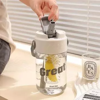 Большая емкость простые студенческие кофейные чашки пластиковые прозрачные для путешествий на открытом воздухе портативные соломинки для сока бутылки для воды посуда для напитков 600ml зелёный