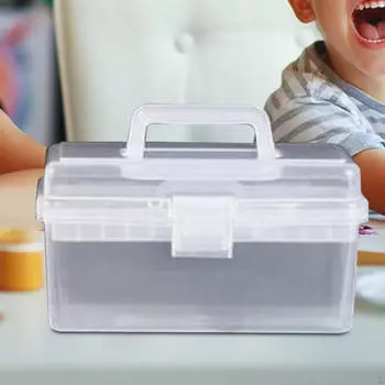 Большая емкость прозрачной коробки для хранения органайзера художественного ремесла, контейнер 2 слоев первый белый