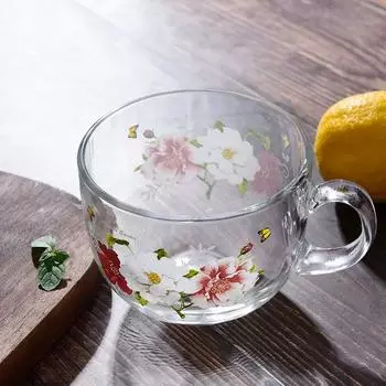 Большая емкость с цветочным узором, чашка для завтрака, прозрачная стеклянная кружка, чашка для воды, кофейная чашка, чашка для молока, кружка послеобеденного чая