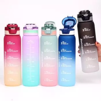 Большая емкость, уличная матовая пластиковая чашка, градиентный спортивный портативный чайник, ослепительная космическая чашка для питья 1000ml чёрный