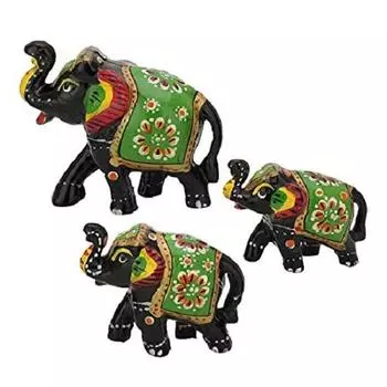 Большая фигурка слона ручной работы из папье-маше(10х7,6) Средняя(8,5х6,1) Маленький(7,3x5) CM (3 шт., Черный) чёрный