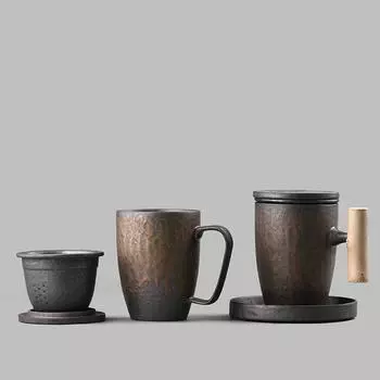 Большая фильтрующая чашка для чая из керамики объемом 400 мл с крышкой, офисная кружка для заваривания чая, керамическая чашка с водой для питья чая