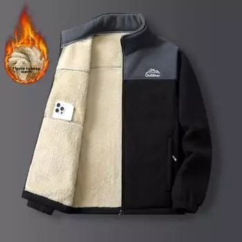 Большая флисовая куртка для мужчин, толстая ветрозащитная и теплая флисовая куртка для мужчин из овечьей шерсти L