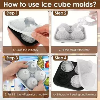 Большая форма для кубиков льда, 4 шт. в упаковке, круглая герметичная форма для кубиков льда, легко заполняемая и извлекаемая, устройство для приготовления шариков льда для виски