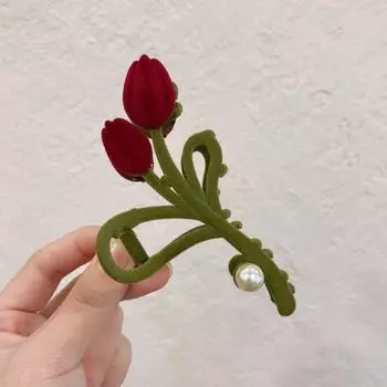 Большая французская ретро заколка для волос Тюльпан из бархата, женская модная жемчужная заколка для волос, заколка для волос на затылок, заколка акула