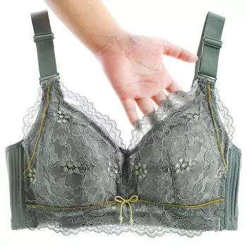 Большая грудь показывает маленькую, тонкое нижнее белье без стальной оправы, женское сексуальное кружевное полное чашечное белье, большой размер, сборка против падения, регулирующий бюстгальтер 34/75B зелёный