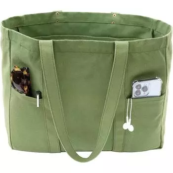 Большая холщовая сумка, хозяйственная сумка с 2 передними карманами и чехлом для ноутбука, модная холщовая сумка SG бежевый