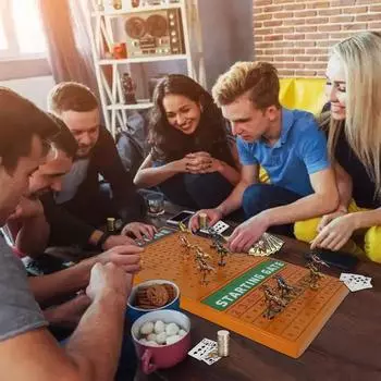 Большая игра «Скачки», складная настольная игра для взрослых «Скачки», толстое цельное дерево, с 11 классическими металлическими лошадьми класса люкс One Size