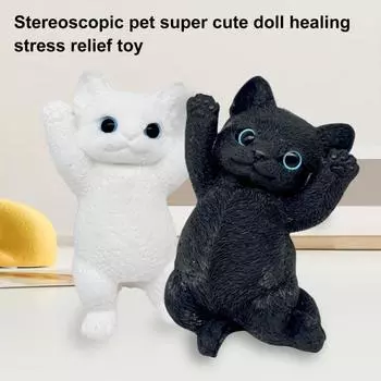 Большая игрушка-симуляция кошки, сжимающая тревожность, снятие стресса, черный белый котенок, сенсорная игрушка для детей и взрослых, мягкая игрушка-мяч TPR для снятия стресса, игрушка-фиджет для животных чёрный