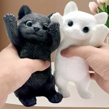 Большая игрушка-симуляция кошки, сжимающая тревожность, снятие стресса, черный белый котенок, сенсорная игрушка для детей и взрослых, мягкая игрушка-мяч TPR для снятия стресса, игрушка-фиджет для животных белый