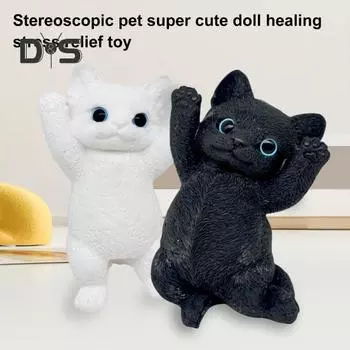 Большая игрушка-симуляция кошки, сжимающая тревожность, снятие стресса, черный белый котенок, сенсорная игрушка для детей и взрослых, мягкая игрушка-мяч TPR для снятия стресса, игрушка-фиджет для животных чёрный