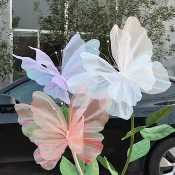 Большая искусственная бабочка из марли, имитация бабочки, 3D, поддельная бабочка с искусственным жемчугом белый