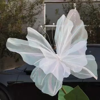 Большая искусственная бабочка из марли, имитация бабочки, 3D, поддельная бабочка с искусственным жемчугом белый