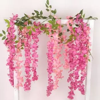 Большая искусственная лиана из цветов глицинии, подвесная искусственная шелковая лиана, украшение для дома и сада на открытом воздухе синий