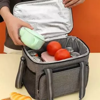 Большая изолированная сумка для обеда, черная водонепроницаемая, герметичная, утолщенная, ручная/плечевая сумка для переноски на открытом воздухе, для пикника, обеда серый