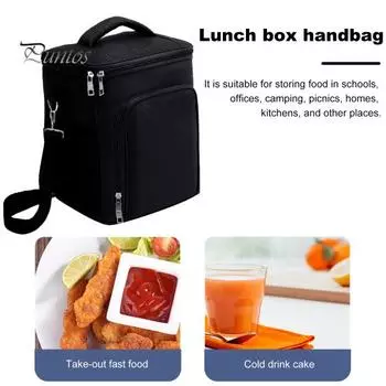 Большая изолированная сумка для обеда с ручкой, двойная расширяемая изоляционная сумка, герметичные охлаждающие камеры для кемпинга, портативная большая сумка для обеда чёрный