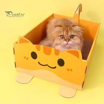 Большая картонная когтеточка для кошек, когтеточка для кошек, коврик для царапания с рисунком мордочки кошки, двусторонняя когтеточка для домашних кошек синий/белый