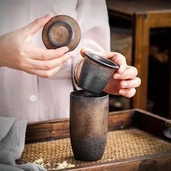 Большая керамическая чайная чашка в стиле ретро с крышкой и заварочным устройством, чайный сервиз кунг-фу, грубая керамика, офисная кофейная чашка, подарок, посвященный Саудовской Аравии only Cup золотой