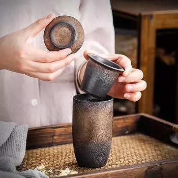 Большая керамическая чайная чашка в стиле ретро с крышкой и заварочным устройством, чайный сервиз кунг-фу, грубая керамика, офисная кофейная чашка, подарок, посвященный Саудовской Аравии