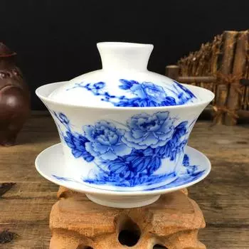 Большая керамическая чашка для чая Jingdezhen Gaiwan, чайная супница ручной работы, китайский винтажный чайный сервиз, аксессуары, посуда для чайной церемонии, 220 мл Capacity about 220ML