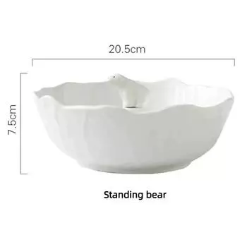 Большая керамическая миска с дизайном белого медведя – Завтрак, Лапша, Салат Standing bear