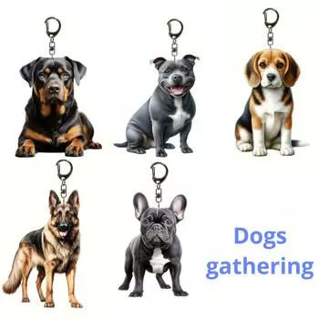 Большая коллекция акриловых плоских 2D-брелоков с изображением щенков бульдогов, биглей, ротвейлеров, колли, французских бульдогов, подарочных подарков, подвесок на рюкзак.