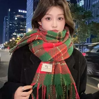 Большая коллекция в клетку ~ Клетчатый шарф с бахромой женский сезонный студенческий теплый атмосферный шарф