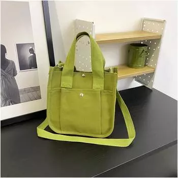 Большая корейская холщовая сумка-мессенджер — идеальный вариант для мамочек, которые всегда в движении! Отлично подходит для поездок на работу или переноски ланч-бокса. зелёный