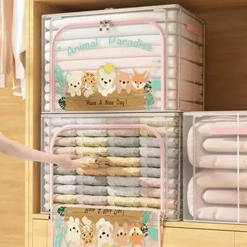 Большая коробка для хранения с ручкой, прозрачный дизайн, застежка-молния, многофункциональная сумка для хранения домашних одеял, органайзер для одежды L