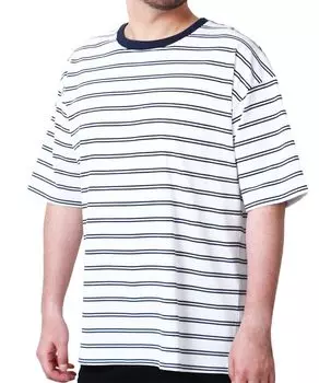 Большая короткая футболка Cool to the Sweat Quick 5L [MRU] для мужчин, Размер, Рукав, 3L, 4L, 5L, 6L, Полосатая, На ощупь, Влагоотводящая, Быстросохнущая, Темно-синяя,