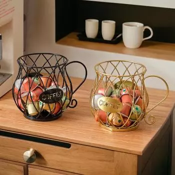 Большая корзина для хранения кофейных капсул, корзина для кофейных чашек, винтажный держатель для кофейных капсул, подставка, контейнер для домашнего кафе, отеля