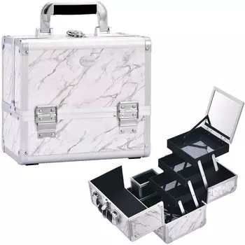 Большая косметическая коробка Hapilife Professional Makeup с 3-ярусным замком для хранения косметики для ногтей, подарочная коробка из мрамора, емкость, зеркало, белый