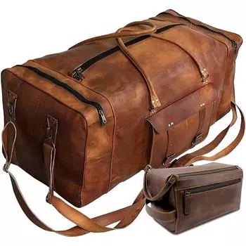 Большая кожаная дорожная сумка для багажа 28 дюймов, дорожная сумка для путешествий на ночь, одна спортивная сумка для мужчин, дорожная комбинация с туалетными принадлежностями коричневый