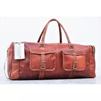 Большая кожаная дорожная сумка ручной работы для мужчин и женщин | Просторная коричневая спортивная сумка по индивидуальному заказу | Высококачественная сумка для багажа Weekender 24 x 9 x 11 in коричневый