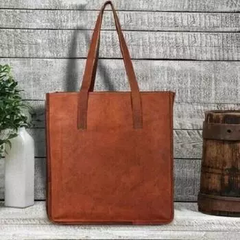 Большая кожаная сумка через плечо из козы размером 14 на 14 дюймов для покупок, коричневая женская сумка 14 x 14 x 4 in коричневый