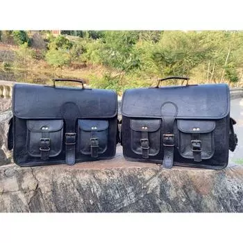 Большая кожаная сумка Мотоциклетная сумка Седельные сумки ручной работы Черная кожаная сумка для велосипеда 2 сумки Боковые кофры 15 x 11 x 4 in чёрный