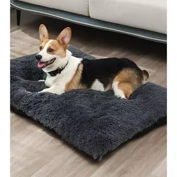 Большая кровать для собак, моющаяся плюшевая кровать для домашних животных, теплая подушка для собаки, анти-тревога, спальный коврик, удобные коврики для домашних животных для маленьких, средних и больших собак S серый