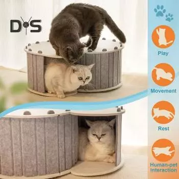 Большая кровать-туннель для кошек, войлочное кошачье гнездо, съемное убежище для кошек, кровать для сна, пещера для кошек, домик для домашних животных, туннель для игр верблюд