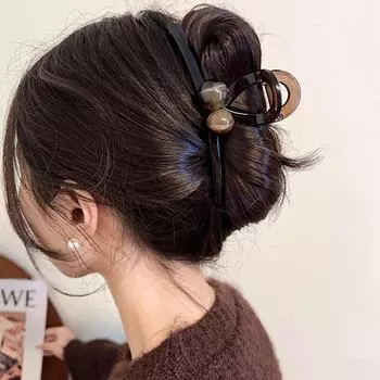 Большая круглая акриловая заколка-шпилька для волос Maillard - универсальная заколка-акула для повседневного использования Letter кофейный