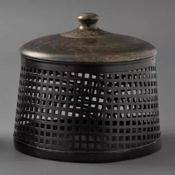 Большая круглая металлическая шкатулка с деревянной крышкой, Железо, Wooden Big Brass Box, John Molly Decor&Gifts