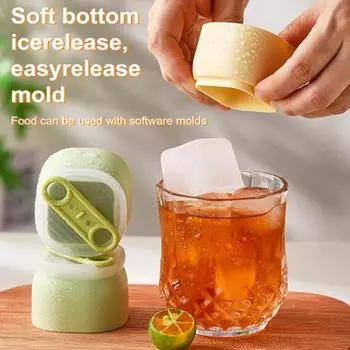 Большая квадратная форма для кубиков льда с крышкой, штабелируемый силиконовый поднос для льда для виски, коктейлей, супов зелёный