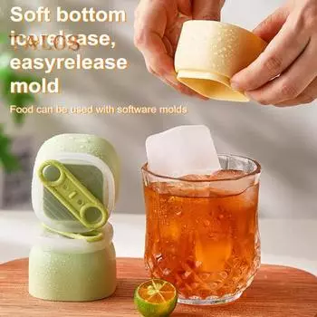 Большая квадратная форма для кубиков льда с крышкой Штабелируемый силиконовый лоток для льда для виски, коктейлей, супов, легкосъемная мороженица без BPA для кухни, кафе зелёный