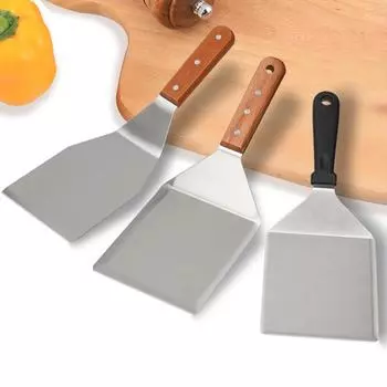 Большая квадратная лопатка из нержавеющей стали с деревянной ручкой – для готовки, стейков и блинов Plastic handle square shovel