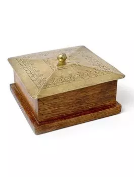 Большая квадратная шкатулка из дерева с металлической крышкой, Латунь, Big Wooden/iron SQ Box, John Molly Decor&Gifts