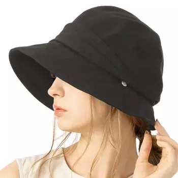 Большая легкая УФ-воздушная прохладная широкая полностью затемняющая УФ-защита с подбородочным ремешком в комплекте [Loo&c] женская шляпа, размер, шляпа, касание, поля, шляпа, защита, чёрный