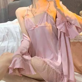 Большая милая ночная рубашка, закрывающая живот, кружевная домашняя ночная рубашка, осенний комплект из двух предметов L